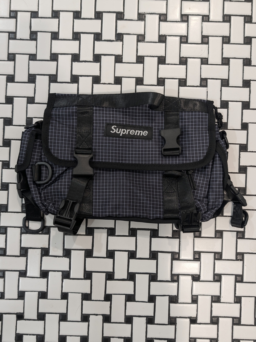Supreme Black Grid Messenger Bag